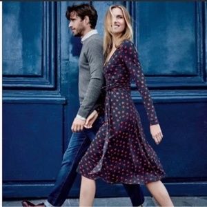 Boden faux wrap Silvia dress tulip floral dot print long sleeves jersey knit